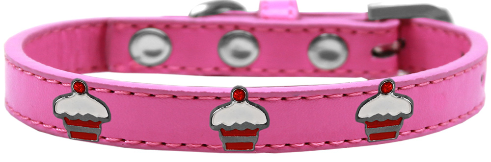Red Cupcake Widget Dog Collar Bright Pink Size 18